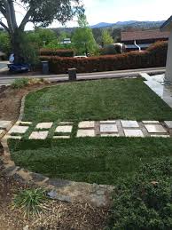 Front Yard Steps Stepping Stone Path Stone Edging Grass Canberra Blend Landscaping Retaining Walls Synthetic Lawn Front Yard