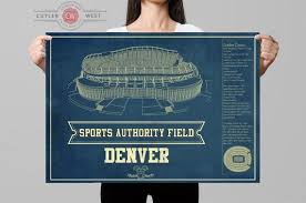 Mile High Stadium Denver Broncos Vintage Blueprint Wall Art