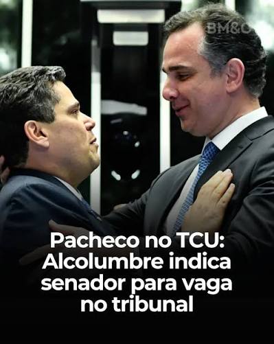 O presidente do Senado, Davi Alcolumbre, indicou Rodrigo Pacheco para ocupar uma vaga no Tribunal de Contas da União (TCU). A cadeira foi aberta após Bruno Dantas anunciar sua saída antecipada do