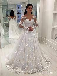 Gorgeous white/ivory mermaid wedding dress lace appliques bridal gown custom new. Long Sleeve Vintage Lace Wedding Dresses Modest V Neck Wedding Gown Aw Sheergirl