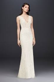 Beaded Venice Lace Trumpet Wedding Dress Davids Bridal Wedding Dresses Wedding Dresses Petite Wedding Dress