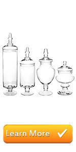 Glass apothecary jar large straight sided bowl with lid and stand. Amazon Com Mygift Set Of 4 Large Classic Clear Glass Lid Apothecary Jars Candy Buffet Wedding Centerpiece Home Home Kitchen