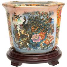 Chinese oval jardiniere cachepot planter, koi fish, birds, people & flowers. Buy 10 Satsuma Peacock Porcelain Flower Pot Online Bw Flower Rm2 Satisfaction Guaranteed