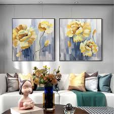 2 Pieces Gold Acrylic Flower Abstract Painting Canvas Wall Art Etsy In 2021 Etsy Wall Art Abstract Canvas Painting Painting