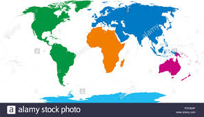 Als weltkarte bezeichnet man eine karte, die die gesamte erdoberfläche abbildet. Funf Kontinente Weltkarte Afrika Amerika Antarktis Australien Und Eurasien Umrisse Und Farbigen Formen Unter Robinson Projektion Stockfotografie Alamy