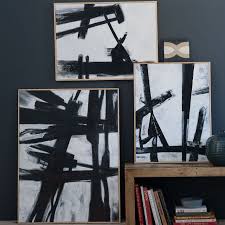 Black And White Abstract Canvas Art Black White Brush Stroke Art Abstract Art Inspiration West Elm Art Modern Art Abstract