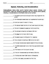Speed Velocity And Acceleration 6th Grade Science Science Worksheets Physical Science Lessons