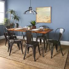 This dining set furniture includes a dining table constructed of solid rubberwood and six grey faux leather upholstered dining chairs. 7 Piece Mid Century Modern Dining Table Set Walnut Black By Walker Edison