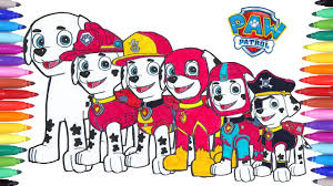 Paw patrol rescue team in action: Paw Patrol Marshall Coloring Sheet