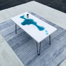 Mkrt 190653 White Wood With Blue Resin Layers Abyss Design Epoxy Table Top Diy Epoxy Table Top Diy Table Top White Wood