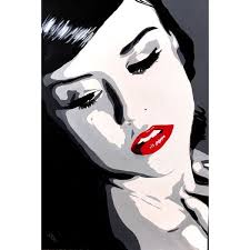 Black And White Red Lipstick Art B W Pop Art Portrait Painting With Red Lips Canvas Print Liked On Polyvore Featuring Home Home Decor Wall Art Lips Wall Art Blac Pop Art Painting