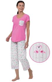 Flamingo Stripe Short Sleeve Capri Pajamas In Cotton Pajamas For Women Pajamas For Women Pajamas Women Capri Pajamas Womens Capri Pajamas