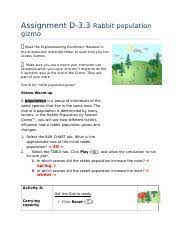 Check spelling or type a new query. Bioscn3230 D 3 3 Docx Assignment D 3 3 Rabbit Population Gizmo Read The Explorelearning Enrollment Handout In The Introduction Materials Folder To Course Hero
