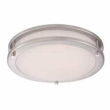 Hampton Bay Brushed Nickel Led Low Profile Flushmount With Frosted White Shade Hb1023 35 The Home Depot Hampton Bay Ceiling Lights Led Ceiling Light Fixtures