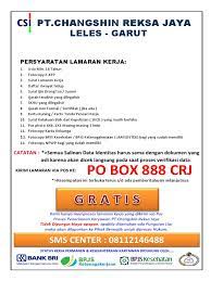 Kali ini admin menulis lowongan kerja pt chang shin garut 2019. Pt Changshin Reksa Jaya Garut