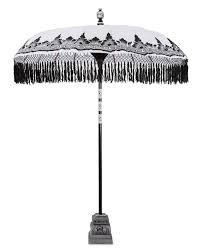 Black And White Outdoor Umbrella With Stand Balinese Ceremonial Umbrella And Stand Black And White Big 230hx200w In 2020 Umbrella Balinese Black And White