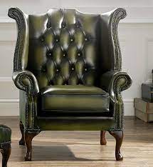 Be green in march…for real! Chesterfield Scroll Buttoned High Back Wing Chair Antique Olive Green Leather Ebay Green Leather Chair Wing Chair Chesterfield