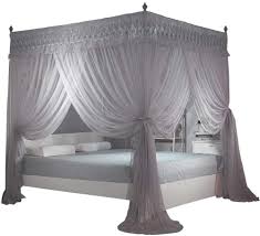Queen size canopy bed beds : Amazon Com Nattey 4 Corners Post Canopy Bed Curtain For Girls Adults 4 Openings Bed Canopies Bedroom Decoration Accessories Queen Gray Home Kitchen