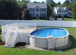 Swimming Pool Pool Decks Gorgeous Deck Stairs For Above Ground Pool With Swimming Pool Composite Deckin Above Ground Pool Decks Decks Backyard Pool Landscaping