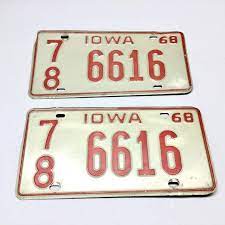 One 1968 Iowa License Plate Vintage Auto Tag 78 6616 Etsy Vintage Cars License Plate Green Brown Art