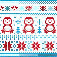 Winter Knitted Pattern With Penguins Christmas Seasons