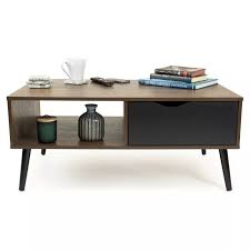 Rated 4.5 out of 5 stars. Buy Low Mid Century Coffee Table With Open Shelf And Drawer Storage Dark Wood Black Humble Crew Online In Italy 81656322