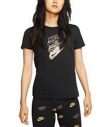 Black And Gold Tops Ladies Nike Women S Sportswear Cotton Metallic Logo T Shirt Reviews Women Macy S Genorgeous Dresses C Sportswear Women Womens Clothing Tops Women Sporty Outfits