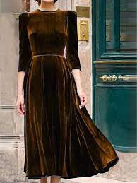 Shop Dress Velvet Half Sleeve Vintage Dress Online Discover Unique Designers Fashion Vintage Dresses Online Solid Color Maxi Dresses Midi Dress With Sleeves