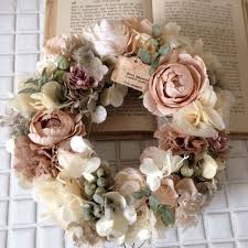 アンティーク風ヌードカラーリース 花輪 ドライフラワー フローラル