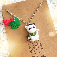 Fortune Cat Maneki Neko Lucky Charm Necklace Etsy Maneki Neko Polymer Clay Crafts Handmade Polymer Clay