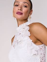 Lace white dress with halter neckline- Taranko