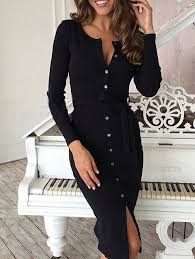 Knee Length Button Up Bodycon Dress Black Xl Bodysuit Fashion Fashion Knitted Bodycon Dress