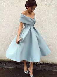 A Line Tea Length Prom Dresses Light Blue Wedding Guest Dress Sd1205 In 2021 Knee Length Prom Dress Vintage Homecoming Dresses Cheap Homecoming Dresses