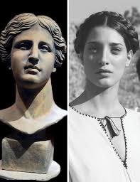 Left: Bust of Greek Goddess (of love and beauty) Aphrodite. Right: 21st  century representation of Aphrodite with model Angie Karantoni who lives in  Thessaloniki, Greece. See more GreekGateway.com