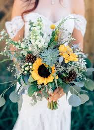 Shop the top 25 most popular royal blue wedding bouquets at the best. Stunning Sunflowers And Pine Cones Wedding Bouquet Autumn Bouquet Bouquet 1 Fab Mood Wedding Colours Wedding Themes Wedding Colour Palettes