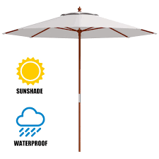 Costway Adjustable 9ft Wooden Patio Umbrella Wood Pole Outdoor Garden Sun Shade Beige In 2020 Outdoor Umbrella Outdoor Umbrellas Sunshades Rectangular Patio Umbrella