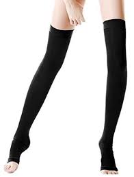 Women Opaque Open Toe Thigh High Compression Stockings Black Black One Size Want To Know More Click On T Compression Stockings Thigh Highs Calf Compression