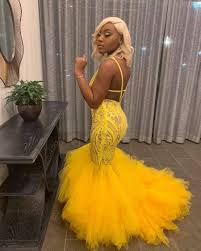 Beautiful Yellow Mermaid Prom Dress With Feathered Bottom Prom Girl Dresses Black Girl Prom Dresses Prom Dresses Yellow