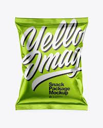 Metallic Snack Package Mockup In Flow Pack Mockups On Yellow Images Object Mockups