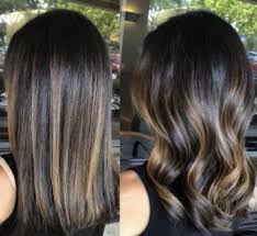 Caramel Bayalage On Dark Brunette Straight And Wavy Balayage Hair Balayage Straight Hair Brunette Hair Color