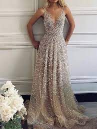 Kaufen sie neusten trends für brautkleider, abendkleider, abiballkleider & hochzeitspartykleider online bei babyonlinedress.de. Silber Patchwork Pailletten Glitzer Ruckenfreies V Ausschnitt Elegant Maxikleid Abendkleid Ballkleid Maxikleider Kleider