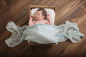 Newborn Baby Girl Boy Photography Session Photoshoot Posing Crate Wooden Box Wood Cheesecloth Baby Boy Photography Newborn Baby Photography Baby Photoshoot Boy