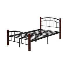 Hodedah Complete Twin Metal Bed With Headboard Footboard And Mahogany Wood Posts Hi599 Twin The Home Depot