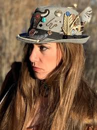 Bone Medicine Hat, Gray Feodora Bull Skull Patch, Turquoise, Bones,  Ammonite, Dreamcatcher, Arrowhead, Vile, Shells, Buttons, Burning Man