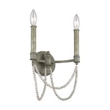 1890s pair of french provincial wooden candle sconces with brown and gold tones. Feiss Wb1910fwo Dww French Washed Oak Distressed White Wood Beverly 2 Light 13 Tall Wall Sconce With Hand Strung Wood Beads Lightingshowplace Com