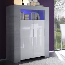Buffet Haut Blanc Laque Et Bois Gris Moderne Elios 2 Meuble Laque Blanc Meuble Rangement Buffet Design