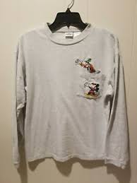 Sliding a piece of paper between the layers of fabric makes it easier to baste without catching the second layer of the tee. Disney Store Vintage Mickey Goofy Embroidery Long Sleeve Pocket T Shirt Medium Ebay