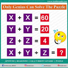 Only Genius Can Solve The Puzzle X X 60 Y Y 20 Z Z 4 X Y Z Get More Brain Teaser Puzzle Number Puz Maths Puzzles Brain Teasers Riddles Math Logic Puzzles