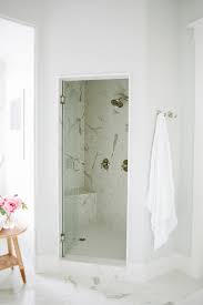 Simple and chic, subway tile never goes out of style. Corner Walk In Shower With Faux Marble Tiles Transitional Bathroom Benjamin Moore Wickham Gray