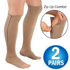 2 Zipper Pressure Compression Socks Support Stockings Leg Open Toe Knee High 20 30mmhg Helps Circulation Varicose Veins Swollen Legs Zipper Nude 2x Large Size 2 Pairs Walmart Com Walmart Com